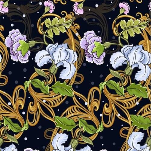 Polyester satin skirt fabric European designer classic palace style digital printing satin garment fabric J3