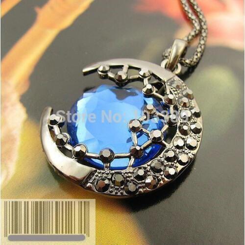 Free shipping cheap Retro Lovely City Moon Necklace rhinestone necklace Alloy crescent Pendant Chain Necklace special offer