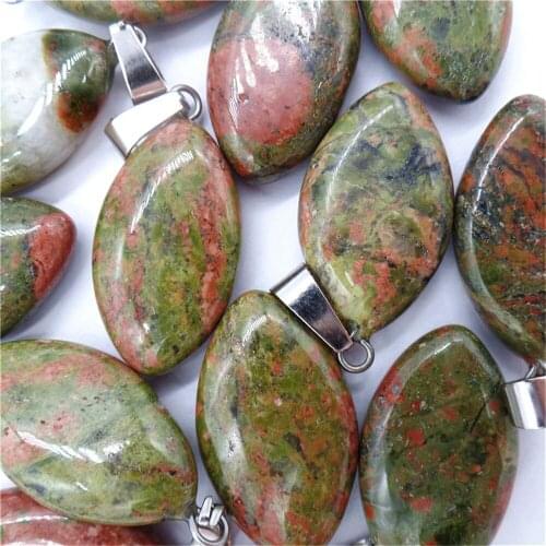 50Pcs 28x15x6mm Wholesale Natural Green Unakite Jasper Oval Pendant Bead DIY Jewelry Accessories Earrings S555