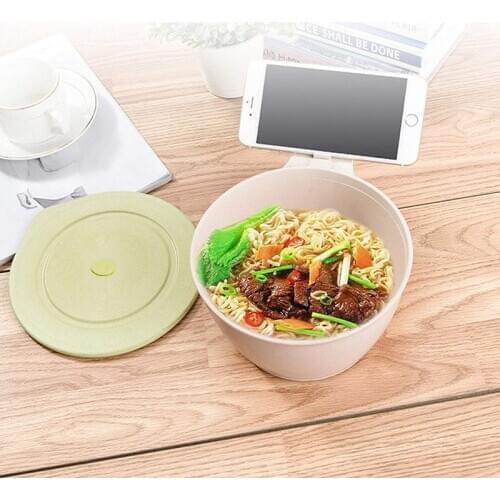 HOT-Microwave Noodle Bowls with Lid-40 OZ Large Wheat Straw Soup Mug with Phone Holder-Microwave&Dishwasher Safe,Leak Proof,for