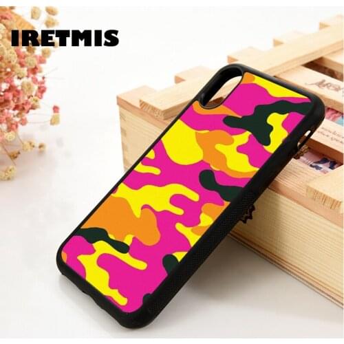 Iretmis 5 5S SE 6 6S Soft TPU Silicone Rubber phone case cover for iPhone 7 8 plus X Xs 11 Pro Max XR Neon Camo