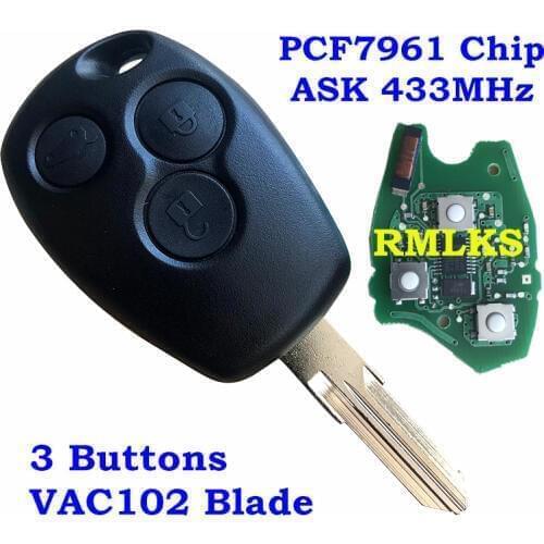 For Renault HU136TE 2/3 Buttons Remote Car Key Fob 433Mhz ASK with PCF7961M HITAG AES Chip VAV102 Uncut Blade No Logo Auto Key