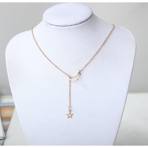 For Women Necklaces Double Pendant Long Chain Moon Star Stainless Steel Necklace Jewelry