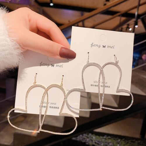 Elegant Exaggerated Heart-shaped Hanging Dangle Prevent Allergy Womens Earrings 2020 New Trend Rhinestone Fashion Earrings