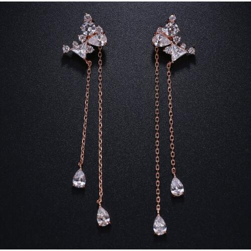 Emmaya New Zircon Cute Long Crystal Ear Stud Earrings For Women Rose Gold Piercing Earrings Jewelry Brincos