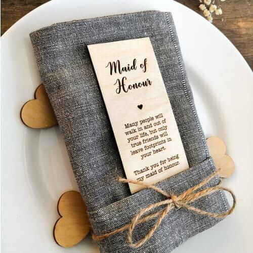 Maid Of Honour Wooden Place Card,Personalize Rustic Wedding Decor,Wedding Gifts For Guests,Wedding Decor, Napkin Rings