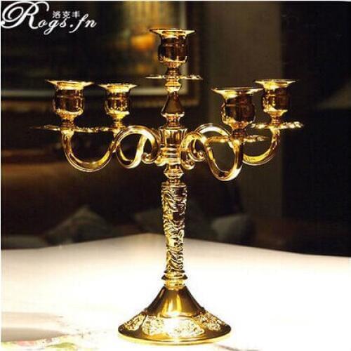 H35 cm gold plated embossed alloy metal retro home decoration candelabra candlesticks candle holder ZT034
