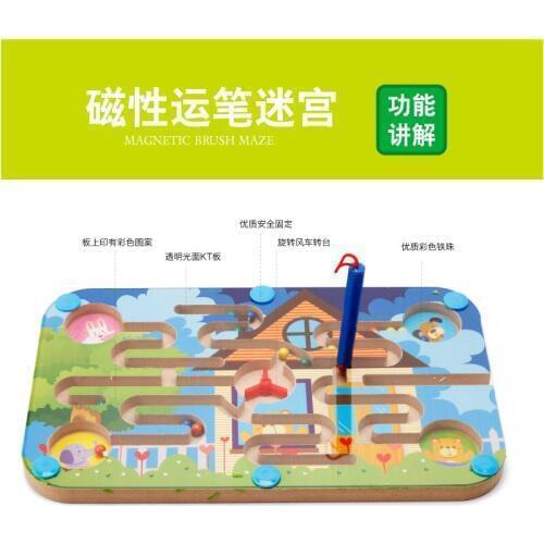 Toy Magnetic Maze Kids Childrens Game Early Educational Brain Puzzle Teaser Cartoon Animal Wooden Toys Jigsaw Board M38