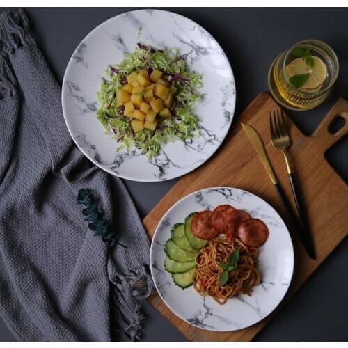 Italian Nordic Marble Plate Ceramic Western Food Pan Steak Dish Home Daily Tableware Breakfast Pan Italian