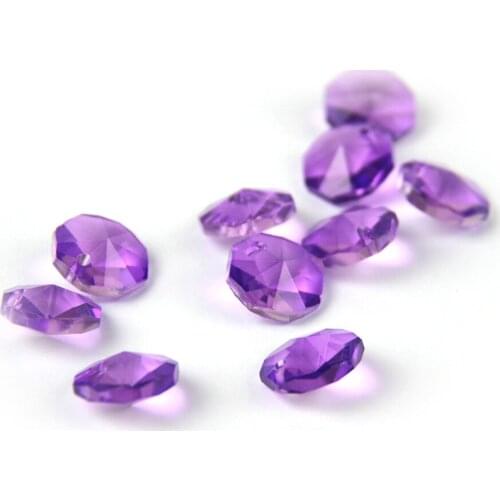 K9 Crystal Chandelier Coating Violet 14mm Octagon Beads In 1 Hole/2 Holes Cut&Faceted Glass Strand Garland Curtain Beads