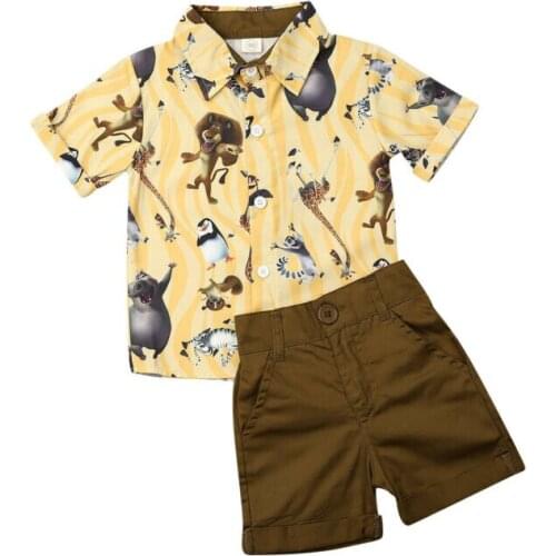 2PCS Kids Baby Boy Gentleman Formal Clothes Sets Outfits 1-6Y Animals Tops Shorts Outfits Summer