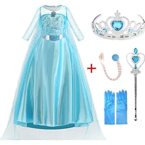 Queen Elsa Dress Princess Girl Dresses Costumes for Children Fancy Party Cartoon Dress Role-play Carnival Baby Girls Clothes