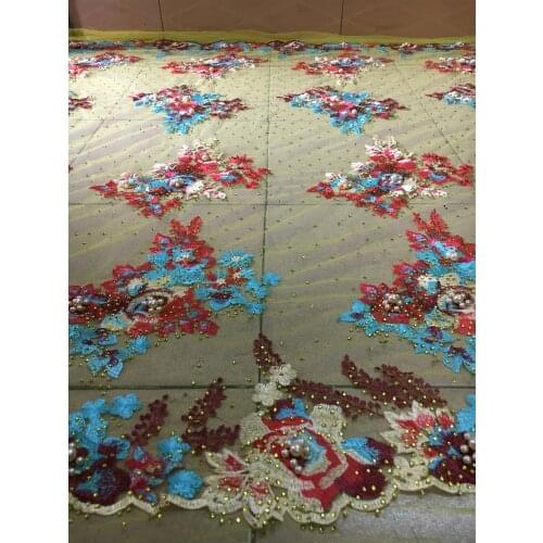 Nice looking Yellow Color Mesh Beaded Lace Fabric JRB-92810 Embroidered Tulle Stones for Party or Wedding ,Fashion Gown