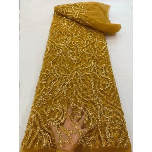 Royal blue Beaded Lace Fabric 2021 French Embroided Lace Fabric, Luxury African Handmade Beaded Lace For Wedding Dress SL108