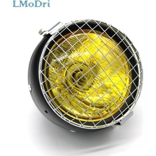 LMoDri Motorcycle Front Headlight Retro Halogen Headlamp Cover Protector Lampshade Shield/ Light Mount Brackets Fork Ear Holder