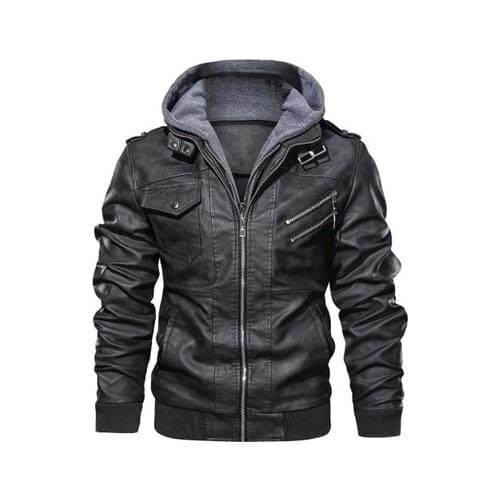 Mens Autumn Motorcycle Leather Jacket Vintage Hooded Jackets Male Outwear Casual Biker Leather Coat Men Fashion Top 5XL