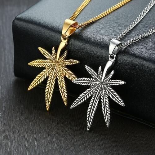 Rock Punk Leaf Necklaces for Men Simulated Maple Texture Pendant Male Jewelry with 24" Stainless Steel Chain