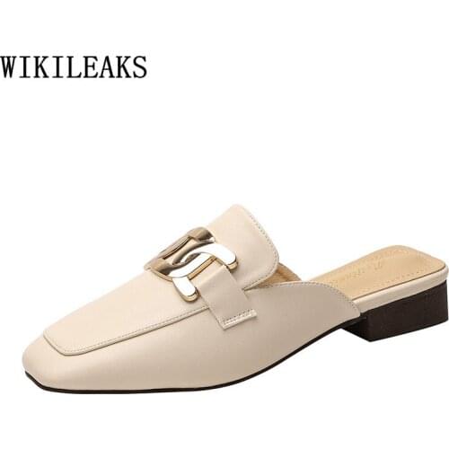 Mules Shoes Women Ladies Slippers Square Toe Slippers Women Summer 2021 Low Heels Woman Slippers Female Shoes Zapatos De Mujer