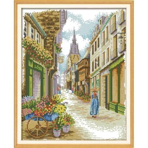 Everlasting loveA Street View (3) Chinese Cross Stitch Kits Ecological Cotton Stamped 11 14CT DIY New Year Decorations For Home