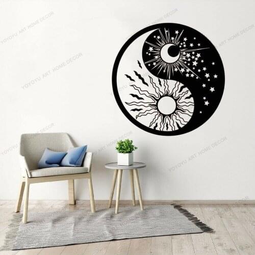 Yin Yang Symbol Sun Moon Buddhism Stars Religion Wall Stickers Day Night Wall Murals For Living Room Vinyl Wall Decals CX873
