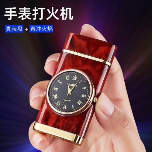 New watch creative blue flame gas lighter inflatable cigar butane lighter windproof cigarette lighter mens smoking set gift