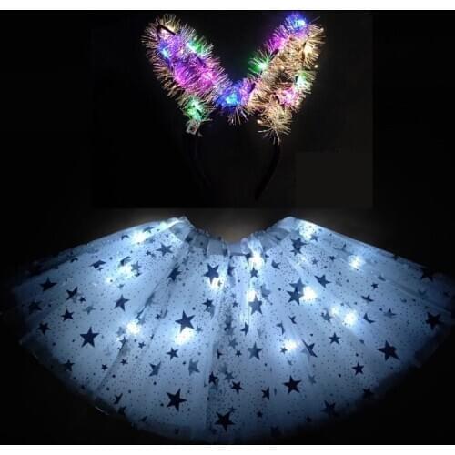 2020 new yearLight color skirt childrens skirt luminous skirt led childrens skirt collar party skirt tutu skirt white