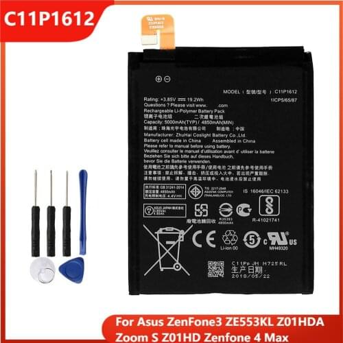 Original Phone Battery C11P1612 For Asus ZenFone3 ZE553KL Z01HDA Zoom S Z01HD Zenfone 4 Max Replacement Batteries 5000mAh