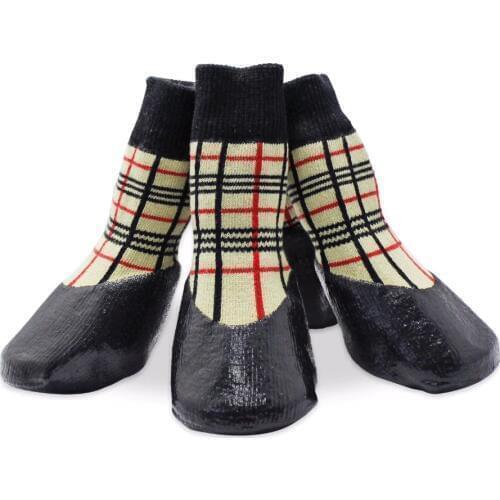 Autumn Winter Outdoor Waterproof Dog Socks Anti Skid Small and Large 4pcs Set Pet Shoes Dog Cotton Shoes