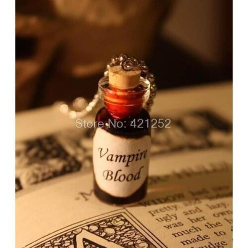 12pcs/lot Vampire Blood Necklace Vampires Blood Glass Vial Pendant Charm Pendant silver tone