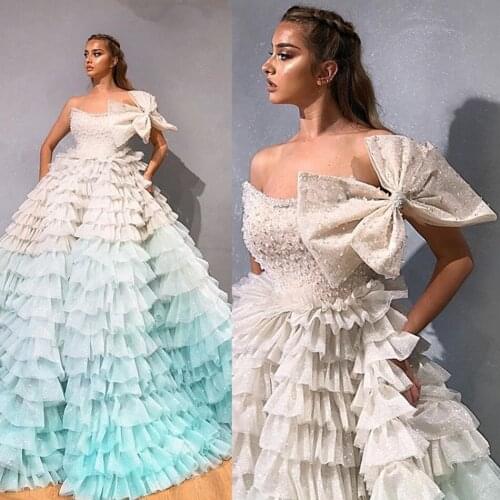 2020 Princess Prom Dresses Beaded Tiered Ruffles Gradient Ramp Formal Ball Gown Second Reception Evening Gowns Robes