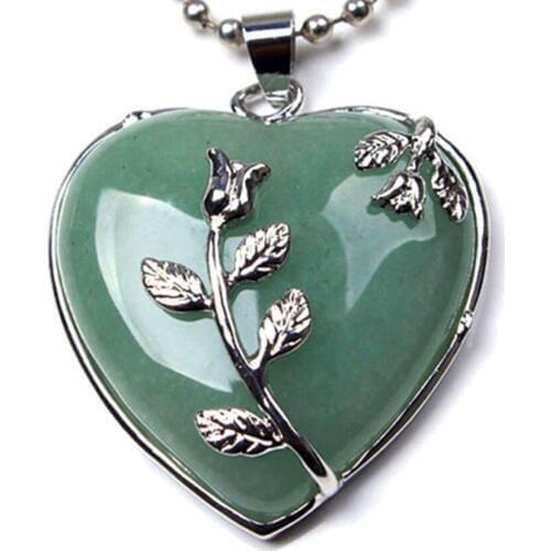 Trendy-beads Silver Plated Green Aventurine Love Heart Inlay Flower Pendant For Valentines Day Gift