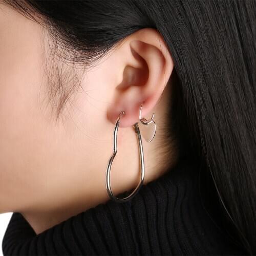 Exaggerated 2 Pair/set Love Heart Hoop Earring Fashion Crystal Earring Women Sliver Colour Hollow Earrings Set Wholesale Gifts