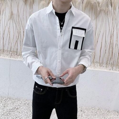 Japan Style Spring New 2021 Simple Loose Long Sleeve Shirts For Men Clothing Fashion Front Pocket Decor Casual Streetwear Blouse
