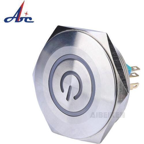 40mm Switch LED Light Stainless Steel Waterproof Metal illuminated 5Pin Push Button Switch