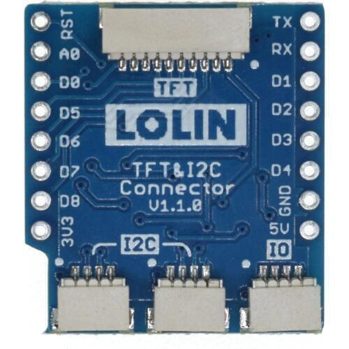 TFT I2C Connector Shield V1.1.0 for LOLIN (WEMOS) D1 mini 1x TFT, 2x I2C & 1x User IO Connector