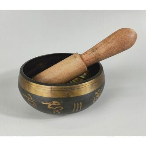 Elaborate Chinese Tibetan Copper Buddha Mantra Singing Beating Bowl with Wood Stick