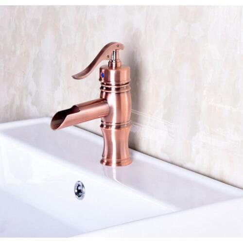 Vintage Retro Antique Red Copper Bathroom Waterfall Faucet Mixer Water Tap Single Handle Lever Bamboo Tap anf244