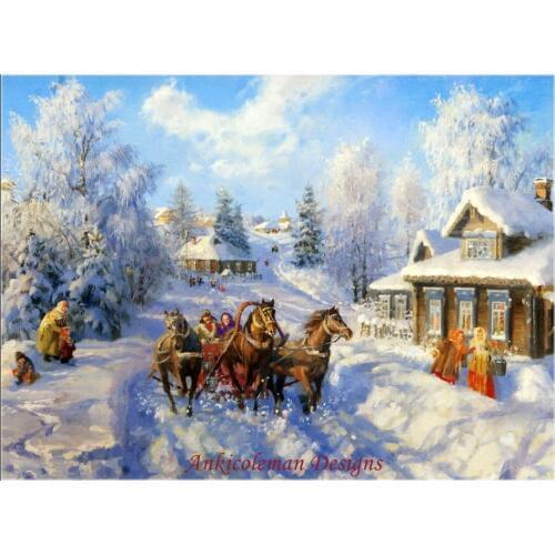 Needlework for embroidery DIY French DMC High Quality - Counted Cross Stitch Kits 14 ct Oil painting - Troika Running on Snow