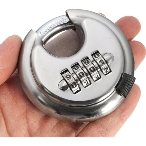 Security Padlock Silver Steel Alloy 4 Digit Combination Master Round Shape Disc Lock for Locking Doors Windows Bags Trunk mini