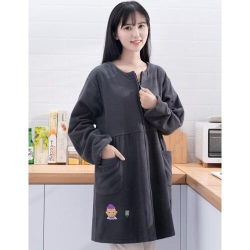 Womens overalls winter home kitchen plus velvet thick fashion mid-length zip long sleeve warm overalls adult apron