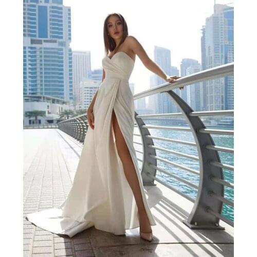 Long Pleated Mermaid Wedding Dresses with Pockets Custom Lace Up Back Side Slit Sweetheart Bridal Gown For Women