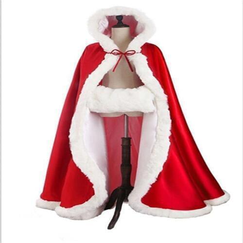 Winter Thick Velvet Long Bridal Cape Cloak with Hat for Wedding Jacket Coat Shawl Off