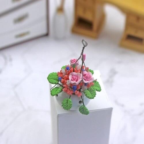 1/12 Dollhouse Miniature Rose Green Plant Hanging Flower Model Toys Accessories Dollhouse Decorations