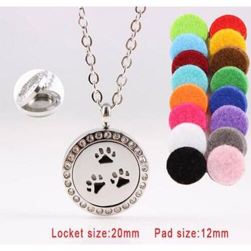 20mm Dog Paw Essential Oil Diffuser Locket Magnetic Aromatherapy Perfume Locket Pendant With 10 Random Free Pads