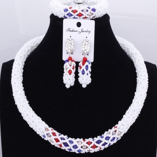 2018 Fancy Necklace Sets African Beads Bridal Jewelry White & Mix Color Nigerian Wedding Jewellery Sets of Beads Handmade