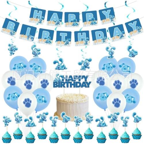 36Pcs/set Blues Clues Birthday Balloons Beanbag Banner Cake Toppers Blue Dog Balloon for Baby Shower Blues Clues Party Decor