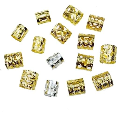 50 Pcs Hair Braid Rings Decoration Pendants Adjustable Dreadlocks Beads DIY Metal Hair Clip Cuffs Rings Silver Golden