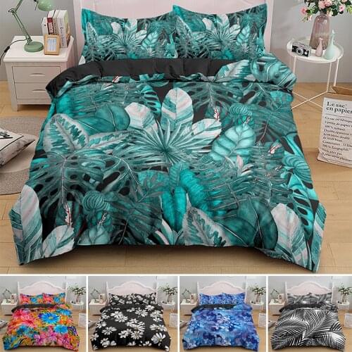 Abstract Flower Tropical Leaves Bedding set Plant Print Duvet Cover Queen King Size Quilt Covers With Pillowcase 2/3pcs