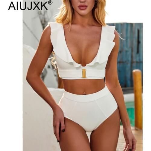 AIUJXK New Arrival 2020 Summer Lingerie Women Biquini White 2 Piece Swimsuit Set Beachwear Sexy High Waist Bra And Panty Woman