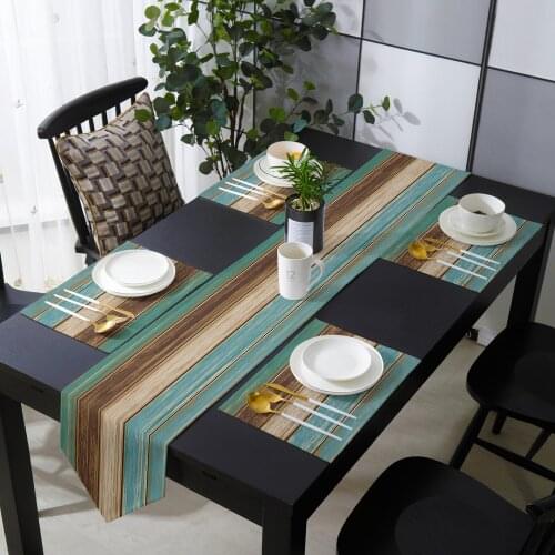 Turquoise Wooden Planks Rustic Table Runner Table Mats Cover For Home Wedding Banquet Festival Party Catering Hotel Decoration